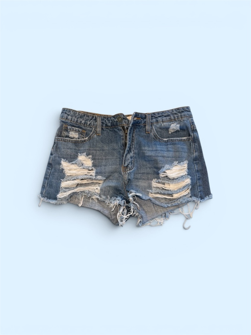 Frayed Distressed Denim Jean Shorts in Blue
